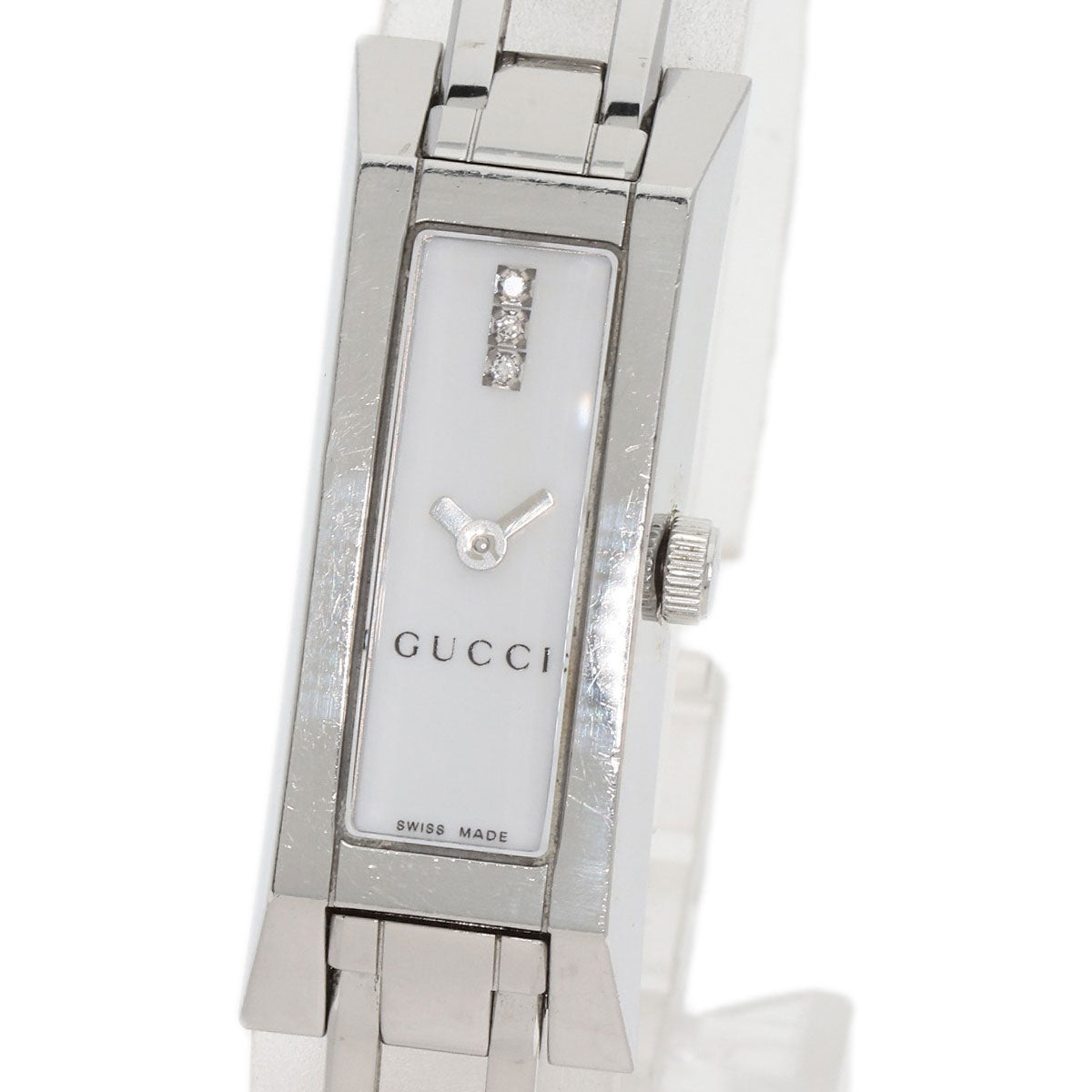 Gucci Watches Quartz 110 Stainless Steel , Stainless Steel Silver Square Face 3P Diamond White Dial