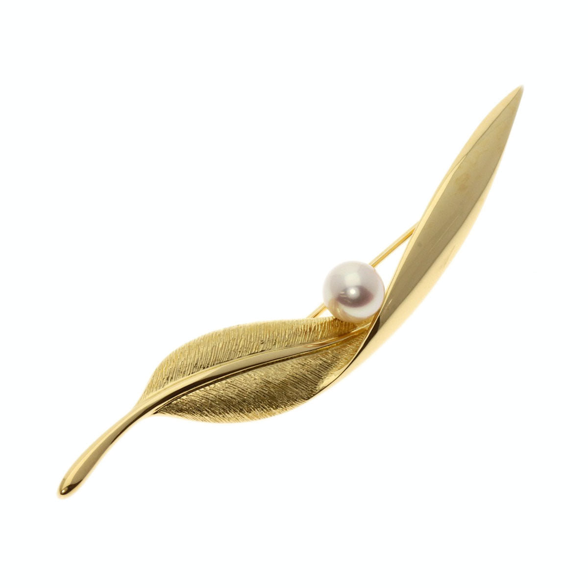 Mikimoto Brooch 18K Yellow Gold Gold Leaf Pearl Women