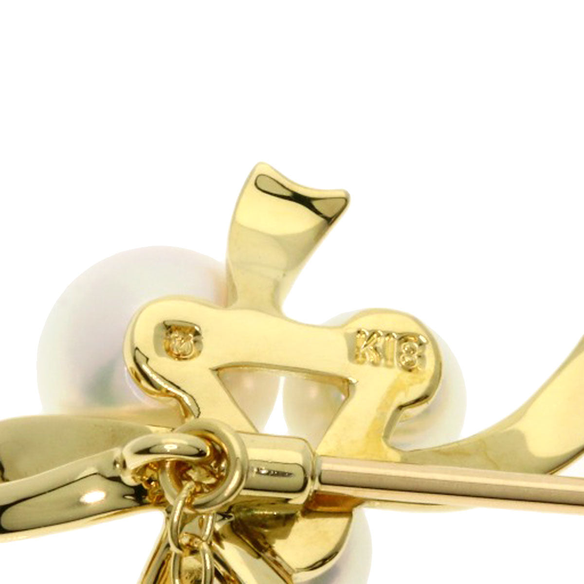 Mikimoto Brooch 18K Yellow Gold Gold Ribbon Pearl