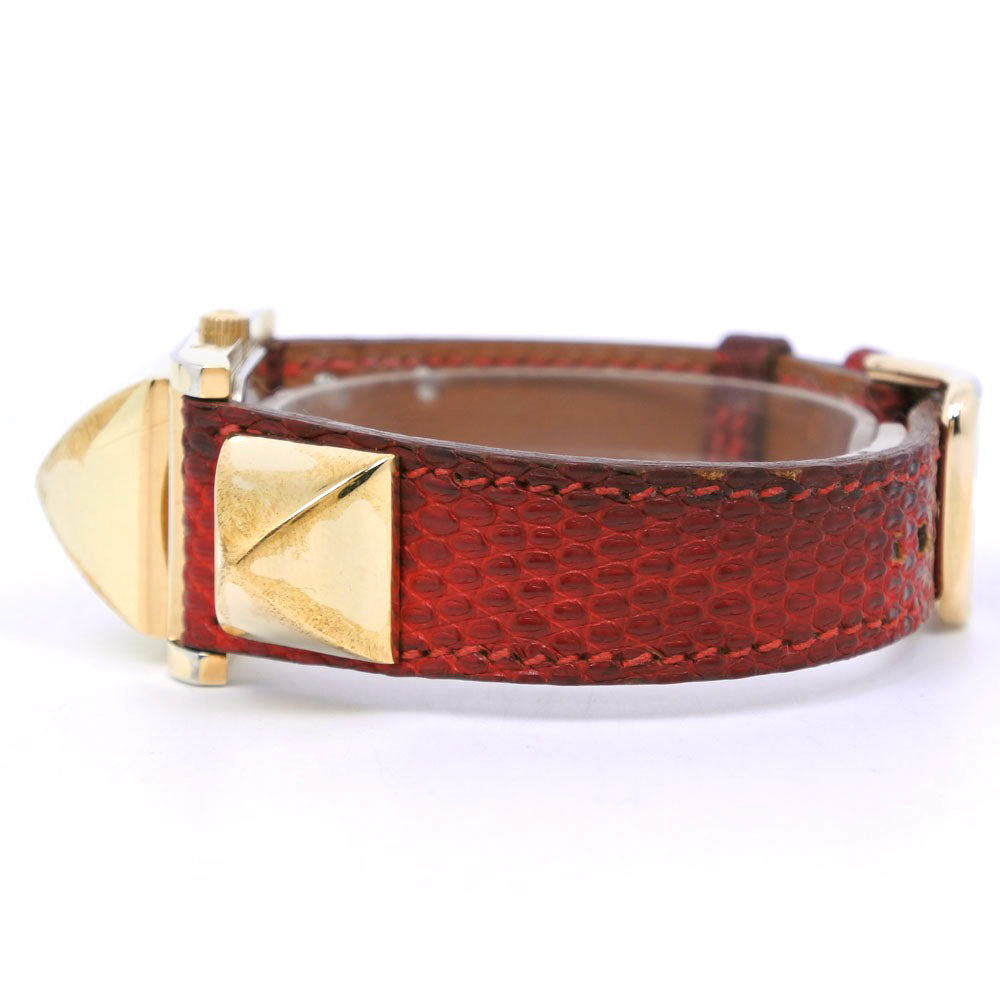 Hermes Watches Quartz Plated Gold , Leather Gold Medor White Dial Women