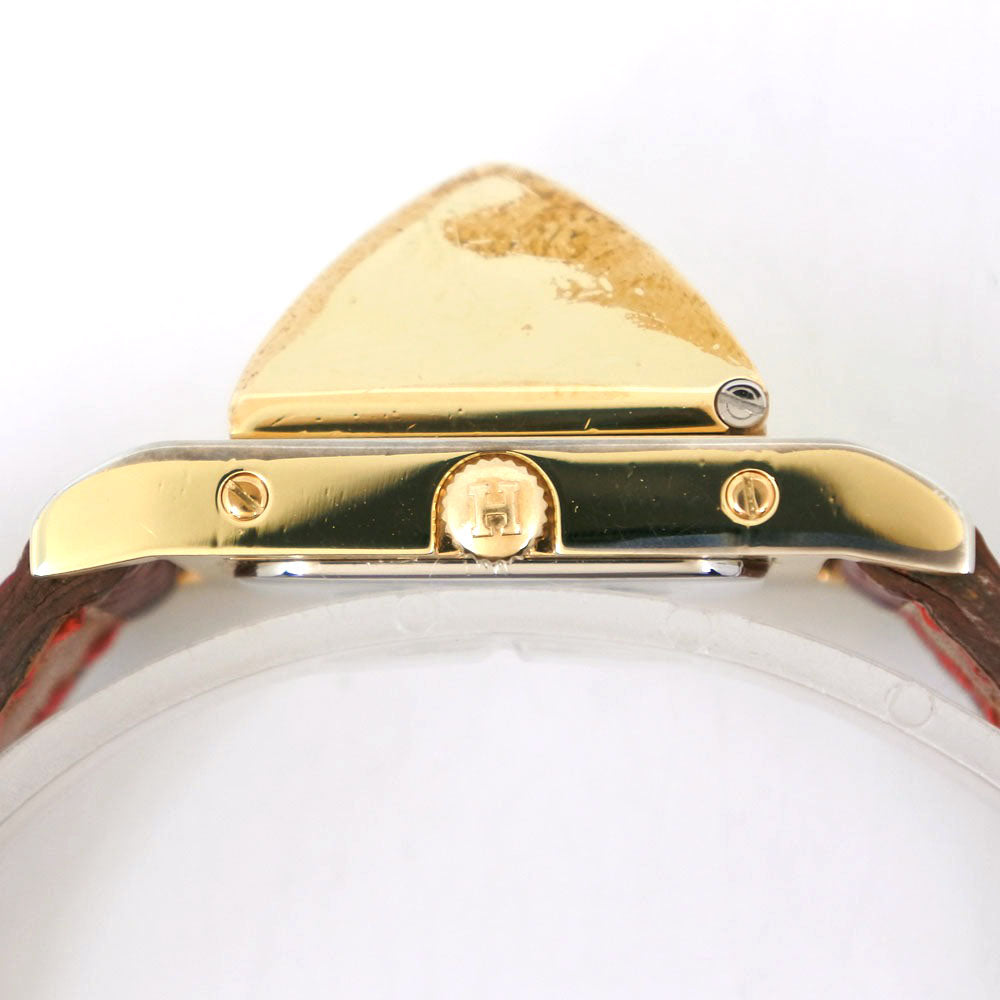 Hermes Watches Quartz Plated Gold , Leather Gold Medor White Dial Women
