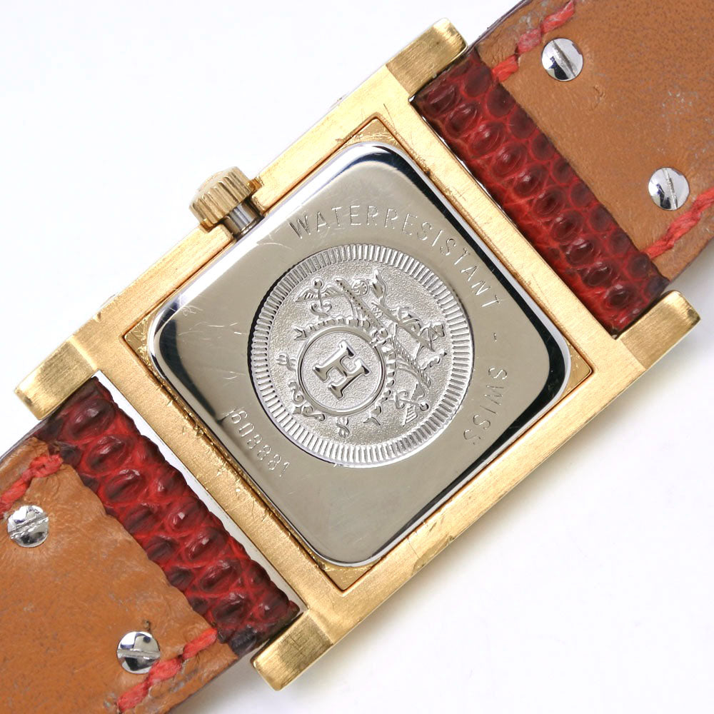 Hermes Watches Quartz Plated Gold , Leather Gold Medor White Dial Women