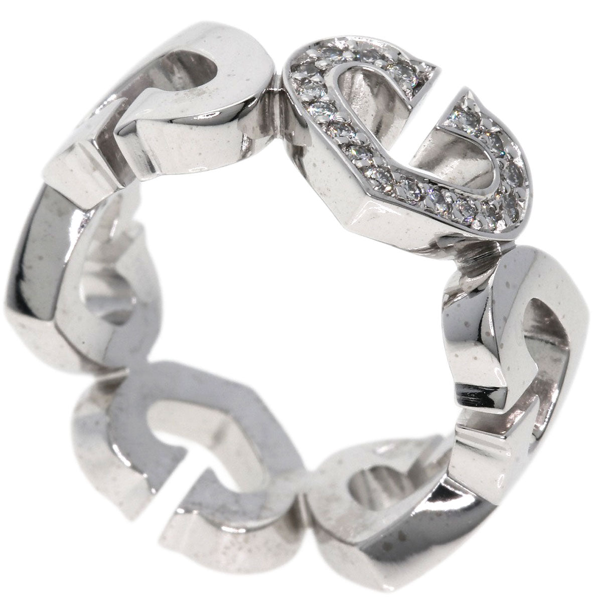 Cartier Ring K18Wg Silver C Heart Diamond #47