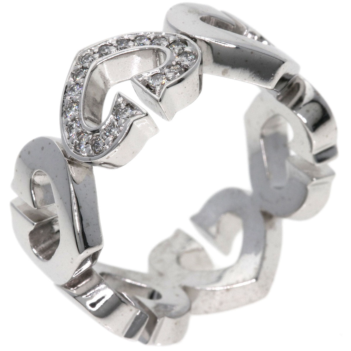 Cartier Ring K18Wg Silver C Heart Diamond #47