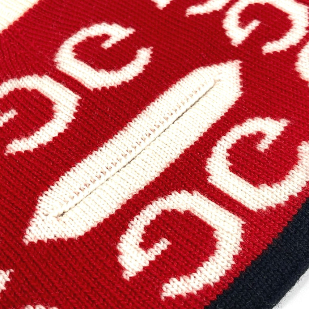 Gucci Scarf Wool Red Logo Neck Warmer Unisex(Unisex)
