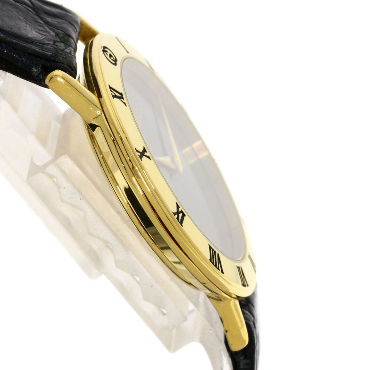 Gucci Watches Quartz 3000.2M Gold Plated, Leather Gold Round Face Black Dial Mens