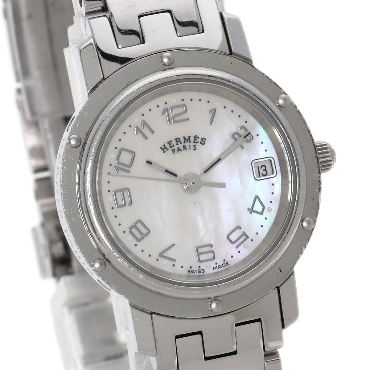 Hermes Watches Quartz Cl4.210 Stainless Steel , Stainless Steel Silver Clipper Nacre White Shell
