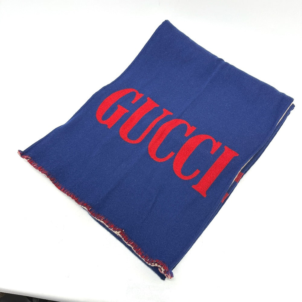 Gucci Scarf 525559 Wool Blue Logo Women