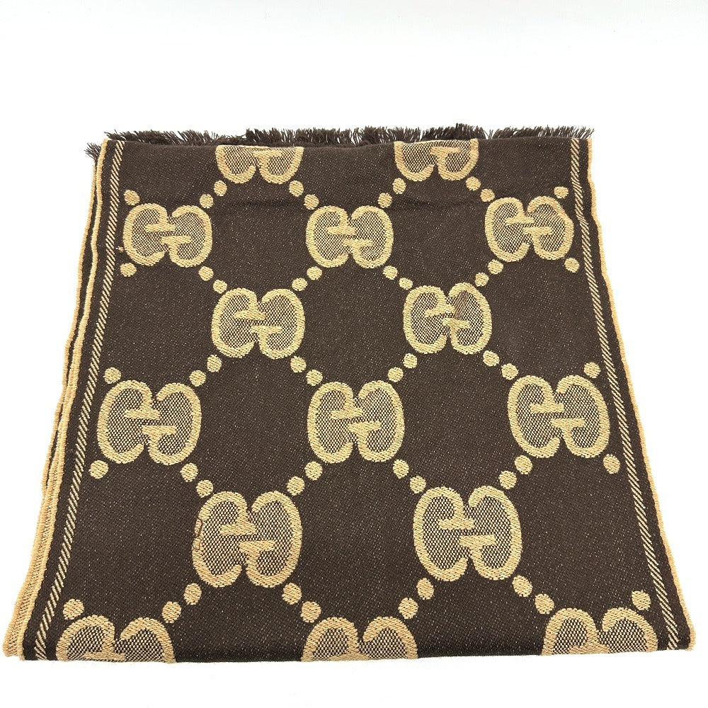 Gucci Scarf 598993 Wool Brown Gg Glitter Jacquard