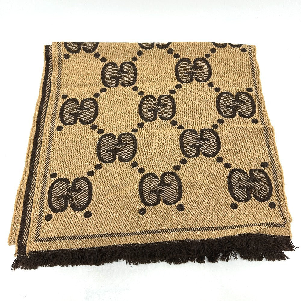 Gucci Scarf 598993 Wool Brown Gg Glitter Jacquard