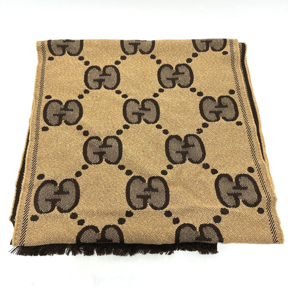 Gucci Scarf 598993 Wool Brown Gg Glitter Jacquard