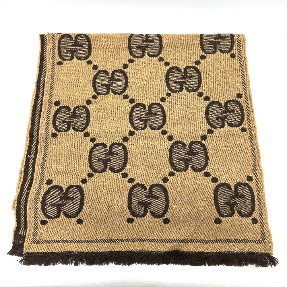 Gucci Scarf 598993 Wool Brown Gg Glitter Jacquard