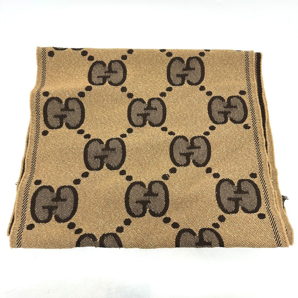 Gucci Scarf 598993 Wool Brown Gg Glitter Jacquard