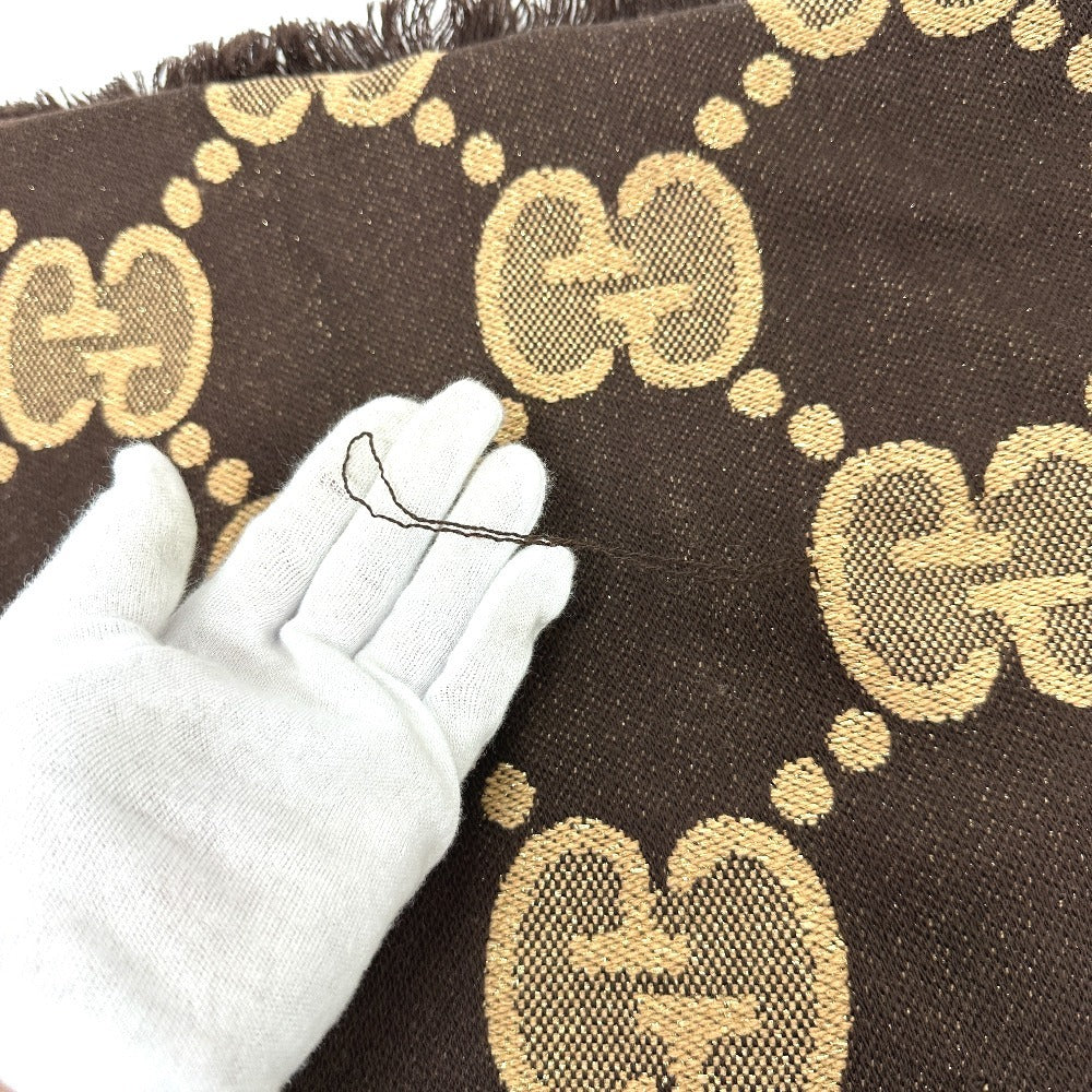 Gucci Scarf 598993 Wool Brown Gg Glitter Jacquard