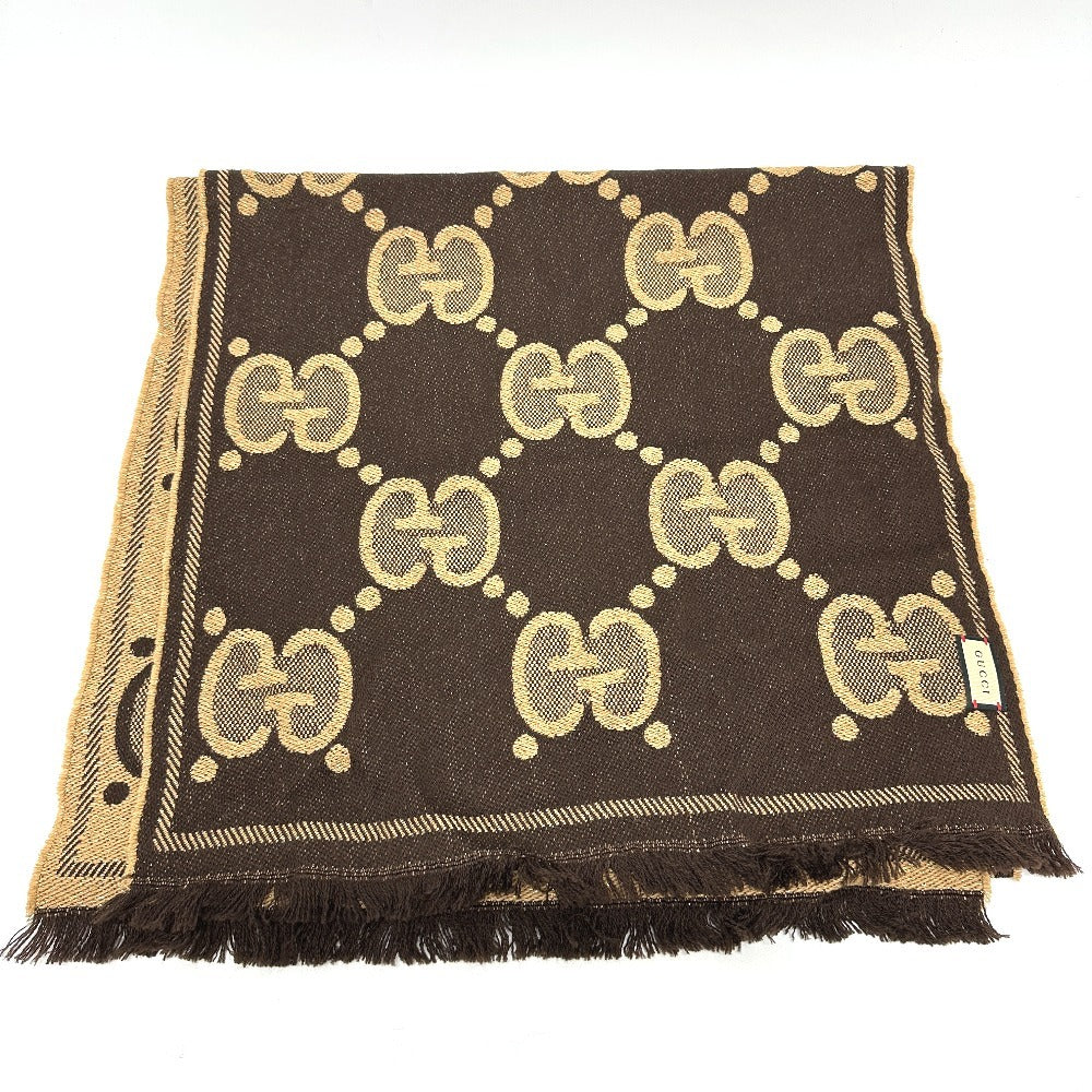 Gucci Scarf 598993 Wool Brown Gg Glitter Jacquard
