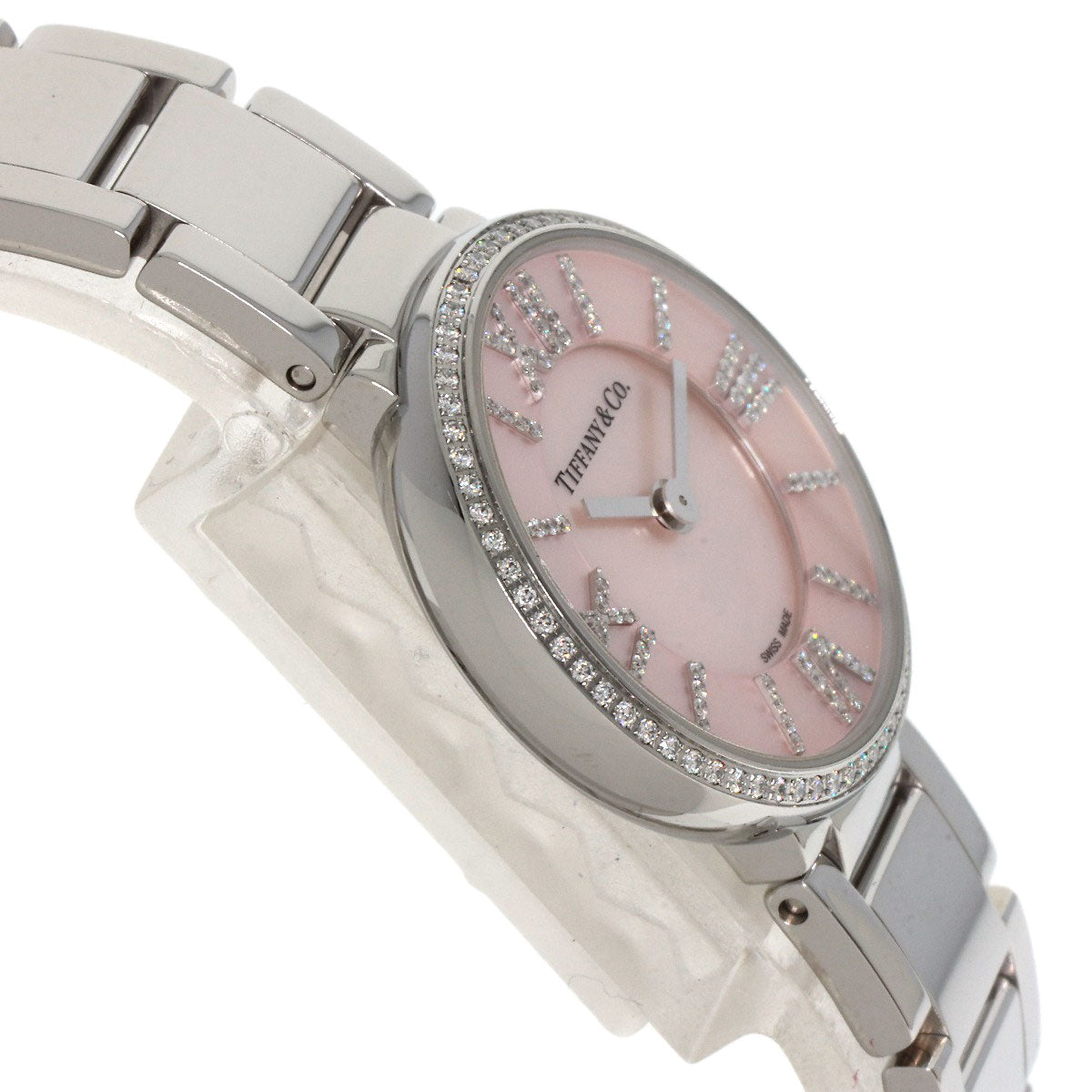 Tiffany&Co. Watches Quartz Stainless Steel , Stainless Steel Silver Atlas 2 Hand Diamond Pink Shell