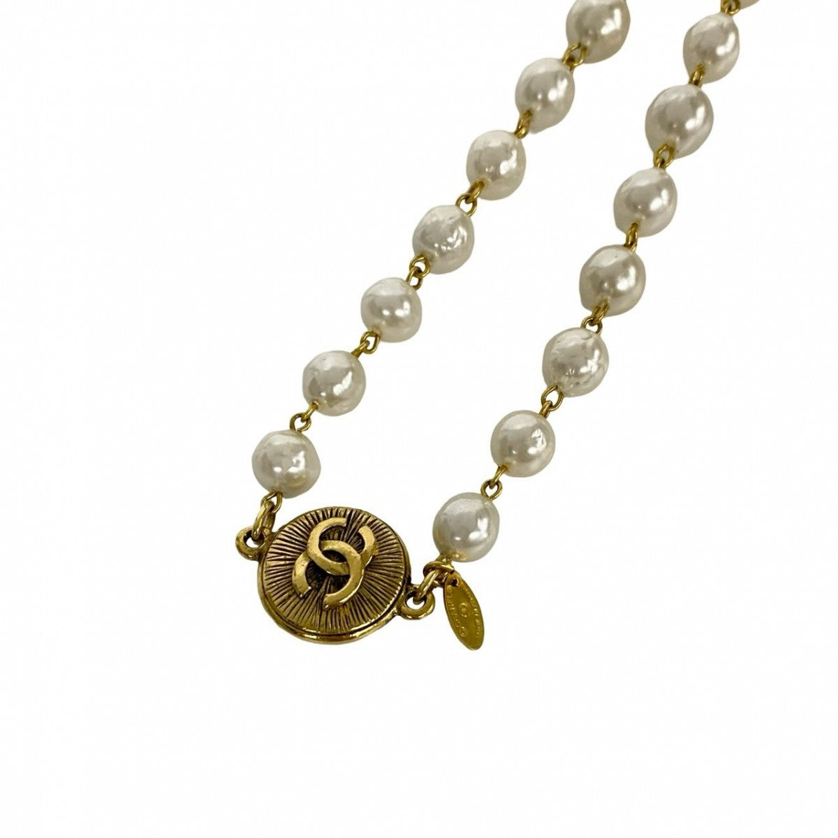 Chanel Necklace Faux Pearl, Gold Plated White Coco Mark Women