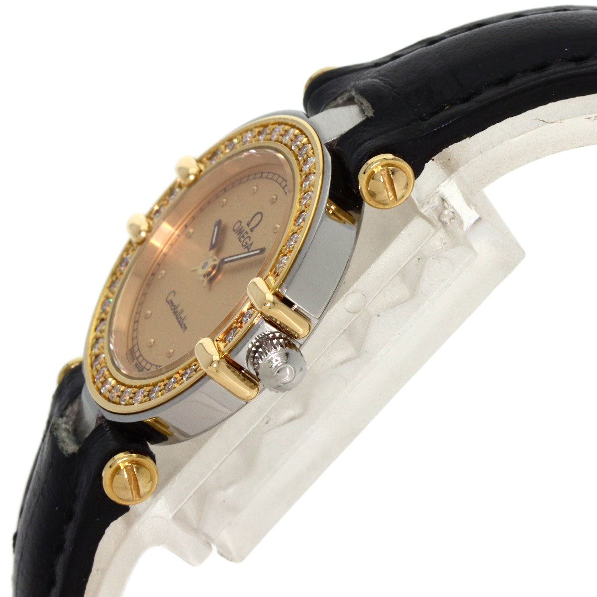 Omega Watches Quartz Stainless Steel, Leather Gold Constellation Flat Bezel Gold Dial Women