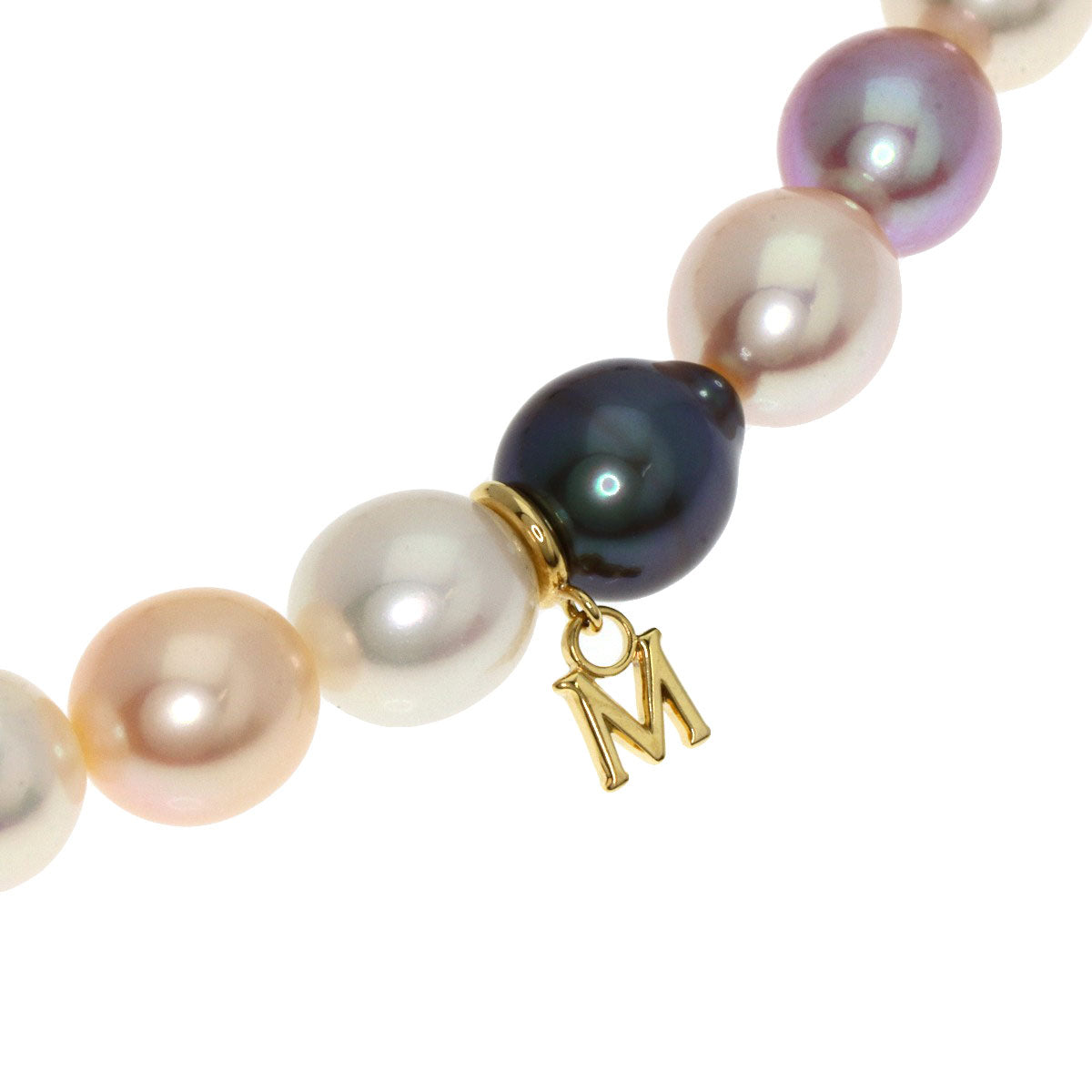 Mikimoto Necklace 18K Yellow Gold Multicolor Multicolor Freshwater Pearl With Pearl M Charm