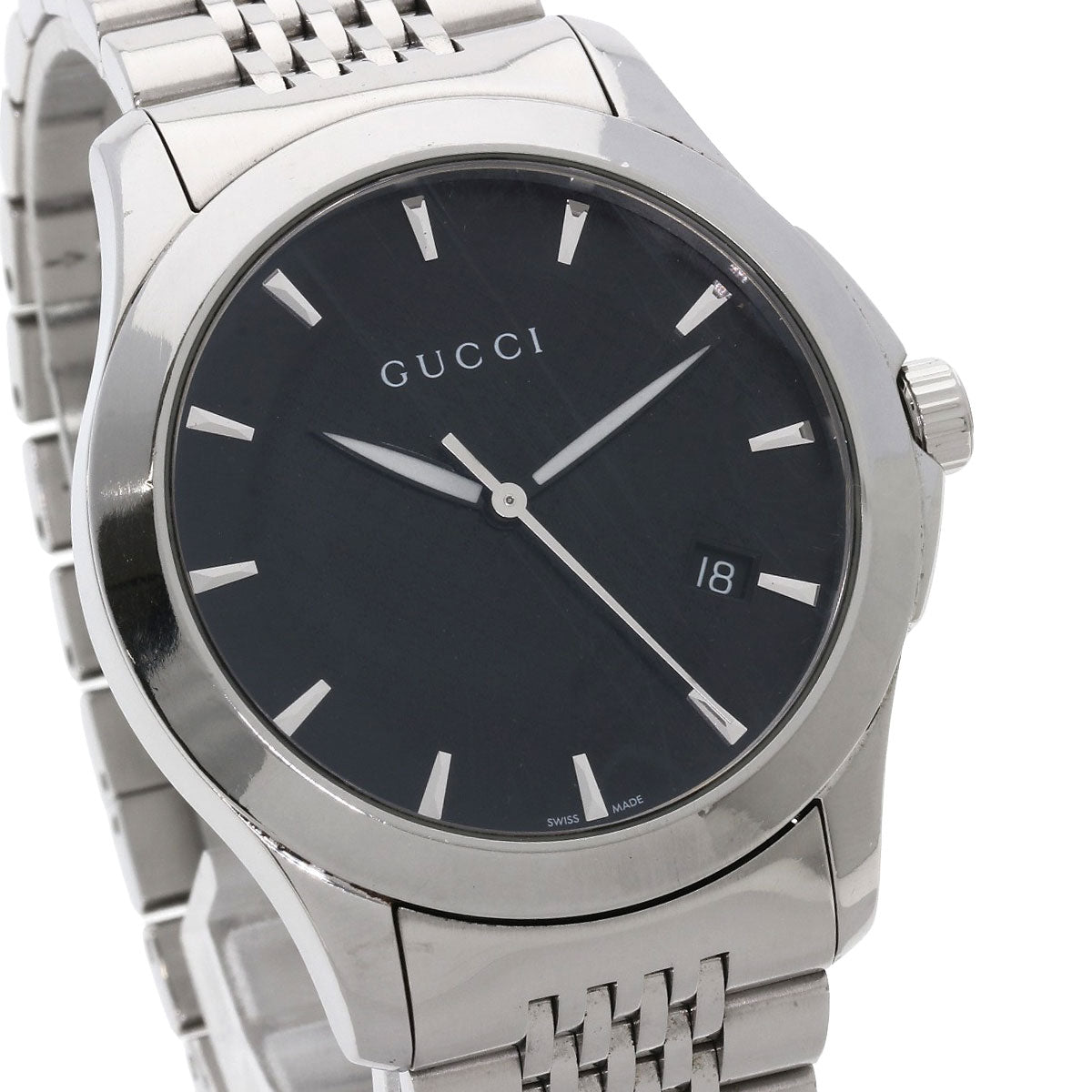 Gucci Watches Quartz 126.4 Stainless Steel , Stainless Steel Silver G Timeless Black Dial Mens