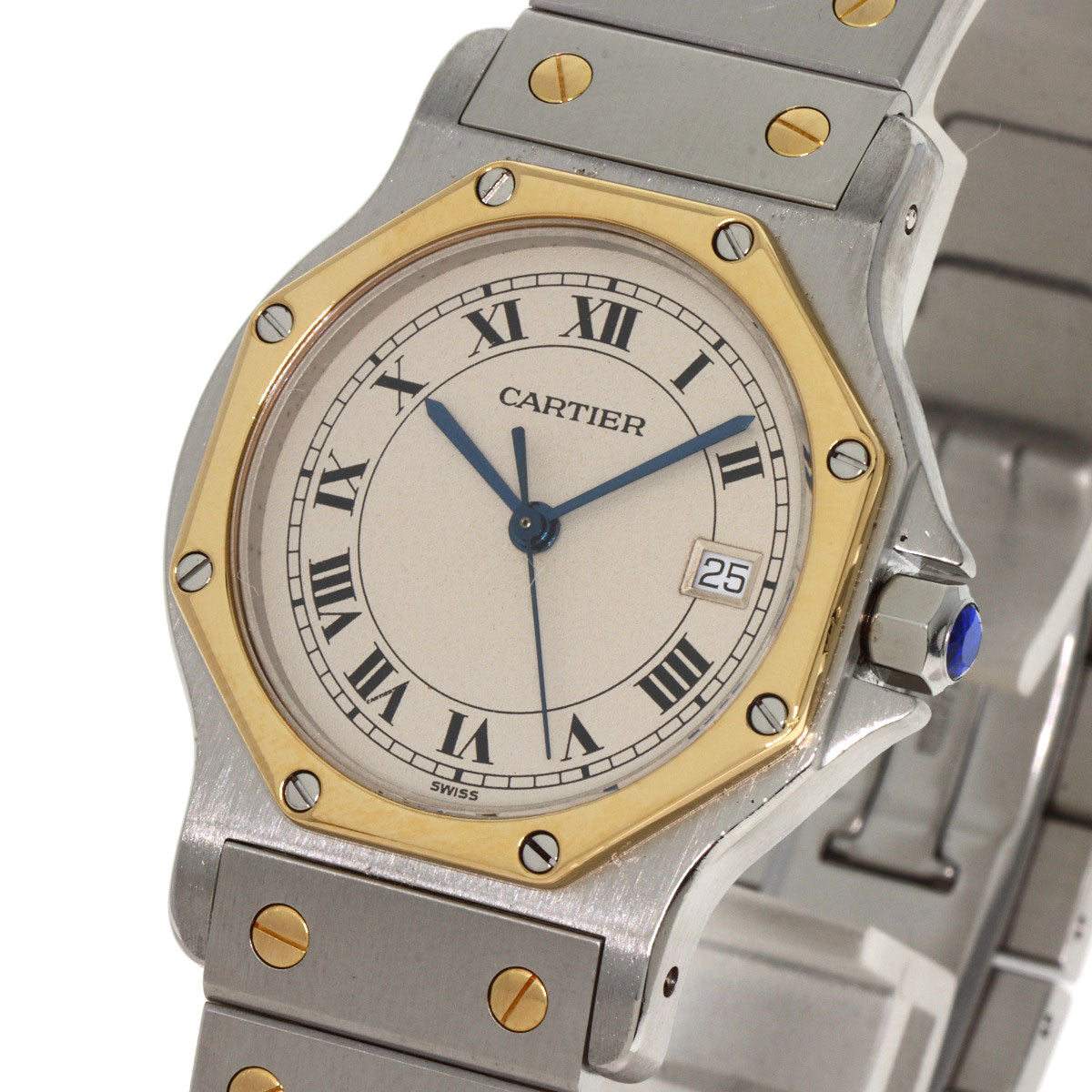 Cartier Watches Quartz Stainless Steel , Ssxk18Yg Gold Santos Octagon Lm Ivory Dial Mens