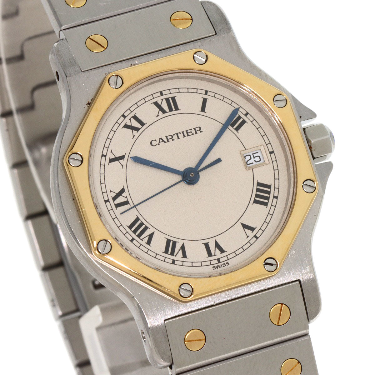 Cartier Watches Quartz Stainless Steel , Ssxk18Yg Gold Santos Octagon Lm Ivory Dial Mens