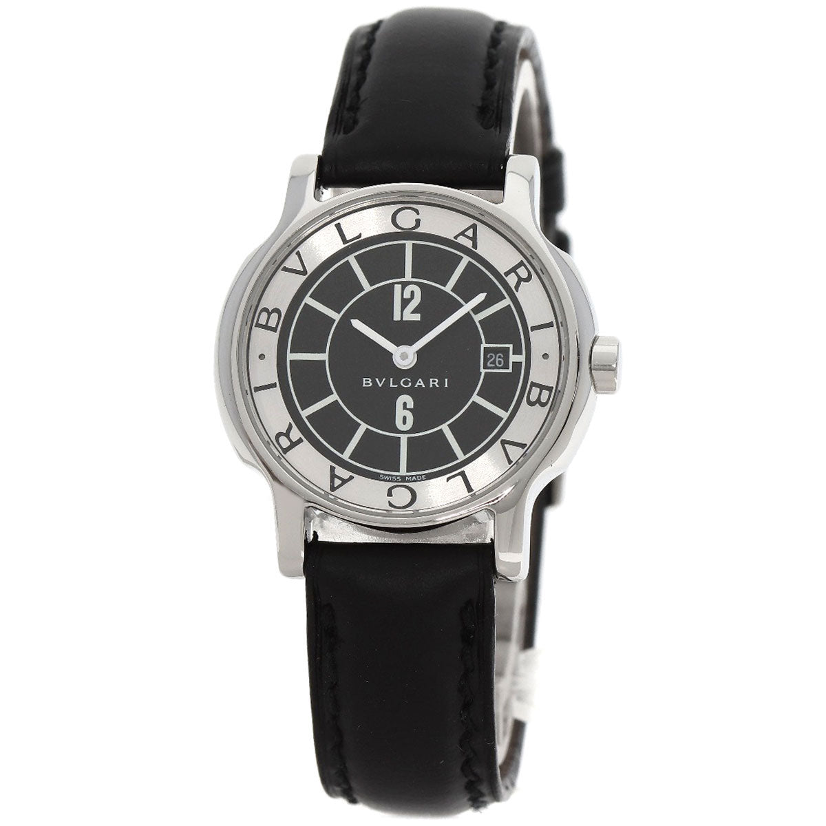Bvlgari Watches Quartz St29S Stainless Steel, Leather Silver Solo Tempo Black Dial Women