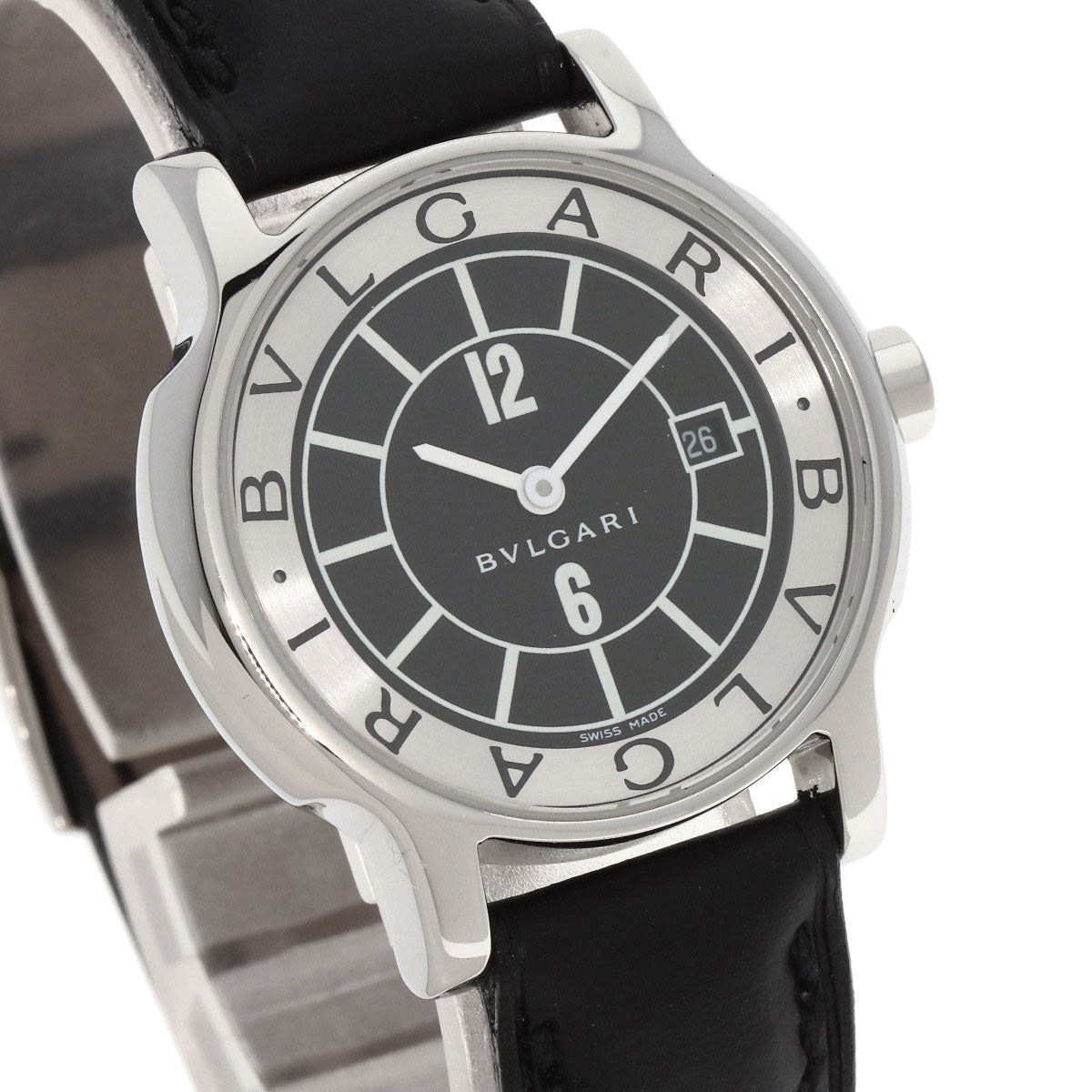 Bvlgari Watches Quartz St29S Stainless Steel, Leather Silver Solo Tempo Black Dial Women