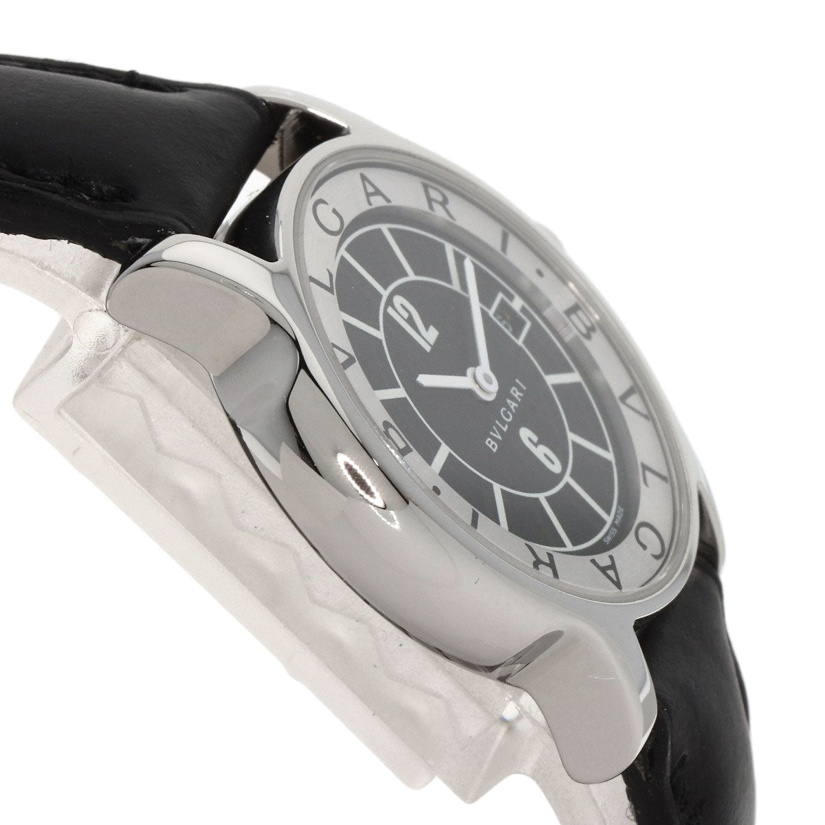 Bvlgari Watches Quartz St29S Stainless Steel, Leather Silver Solo Tempo Black Dial Women
