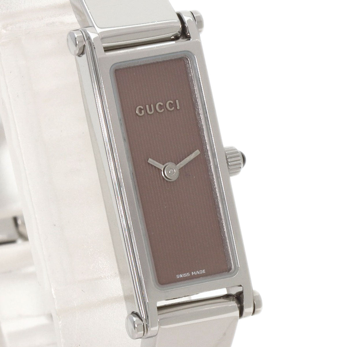 Gucci Watches Quartz 1500L Stainless Steel , Stainless Steel Silver Square Face Brown Dial Women