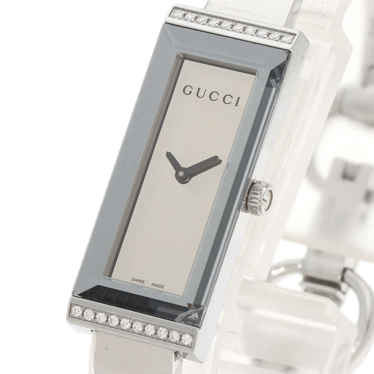 Gucci Watches Quartz 127.5 Stainless Steel , Stainless Steel Silver Square Face Bezel Diamond