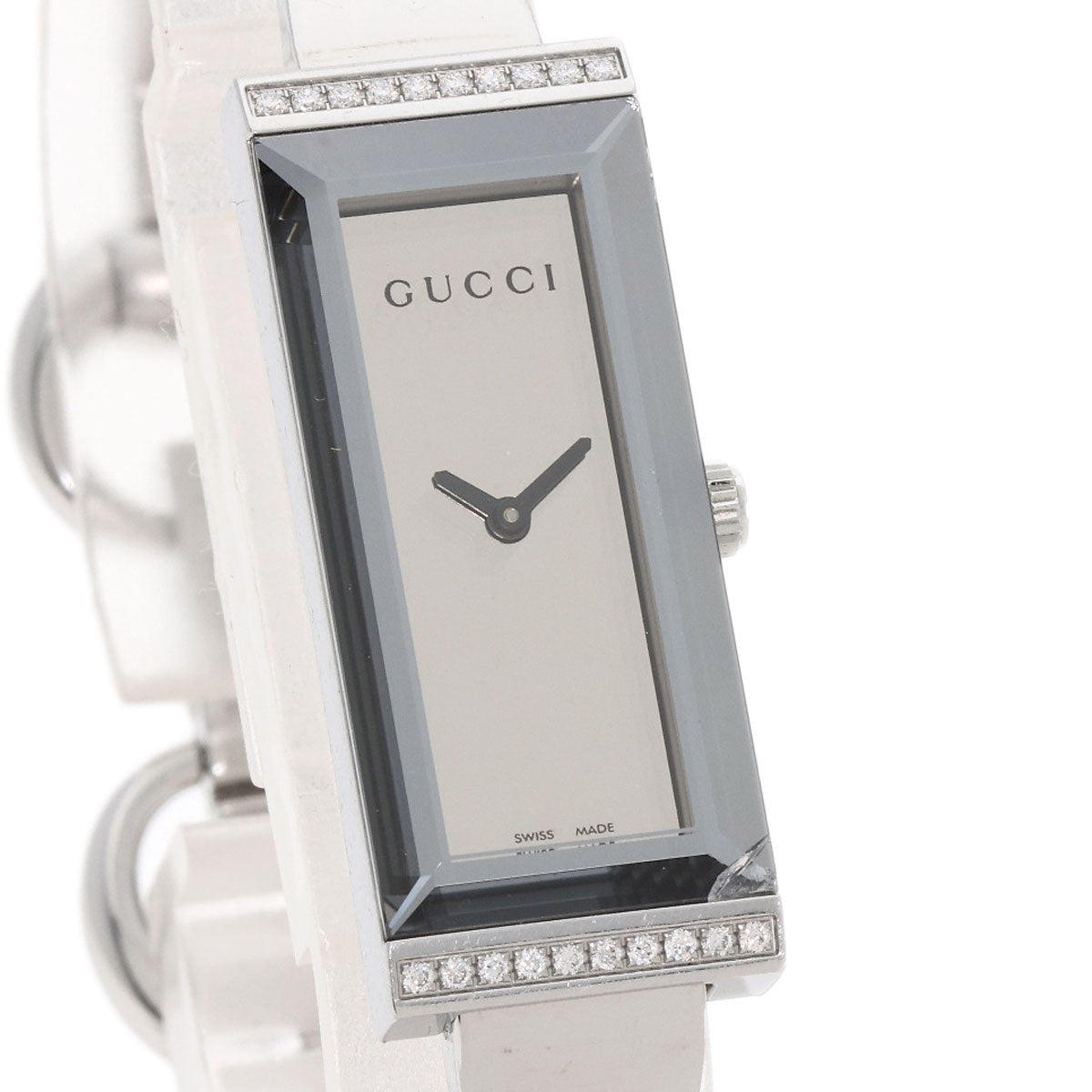 Gucci Watches Quartz 127.5 Stainless Steel , Stainless Steel Silver Square Face Bezel Diamond