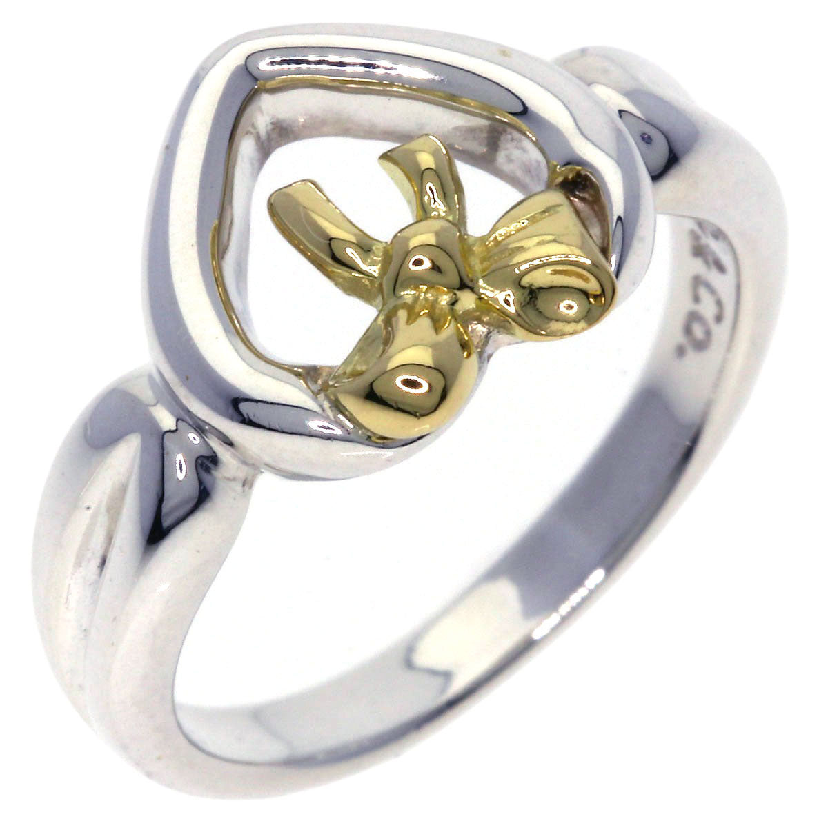 Tiffany&Co. Ring 18K Yellow Gold Silver Heart Ribbon