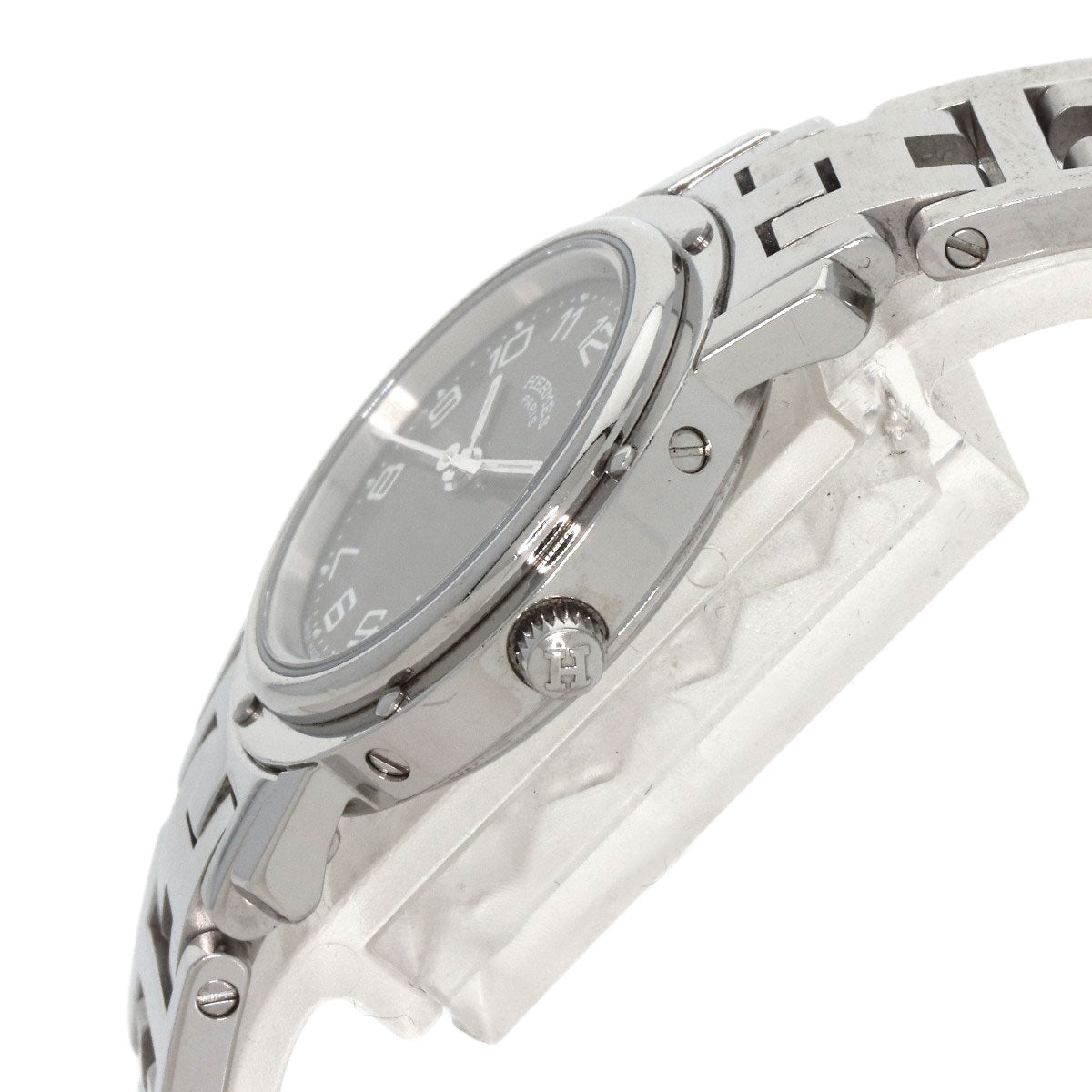 Hermes Watches Quartz Cl4.210 Stainless Steel , Stainless Steel Silver Clipper Black Dial Women