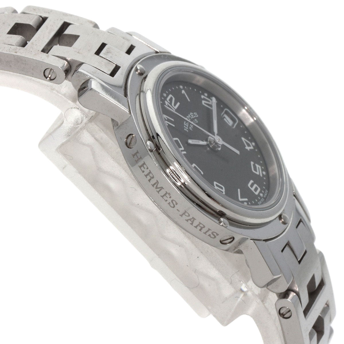 Hermes Watches Quartz Cl4.210 Stainless Steel , Stainless Steel Silver Clipper Black Dial Women