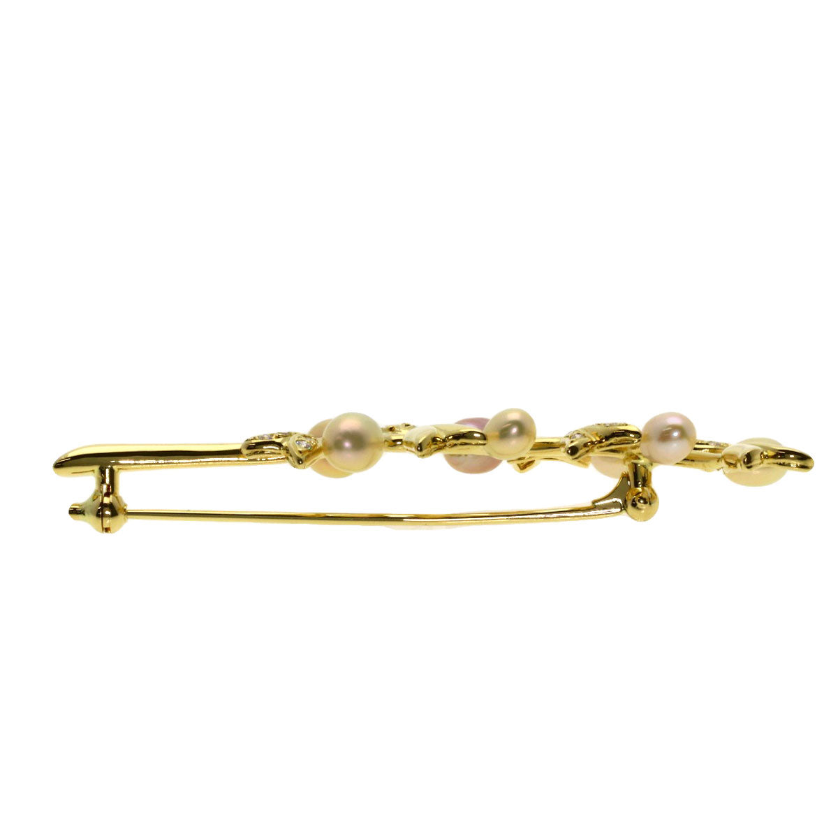 Mikimoto Brooch 18K Yellow Gold Gold Freshwater Pearl Diamond Women
