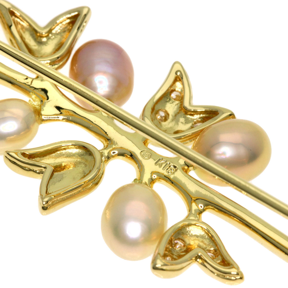 Mikimoto Brooch 18K Yellow Gold Gold Freshwater Pearl Diamond Women