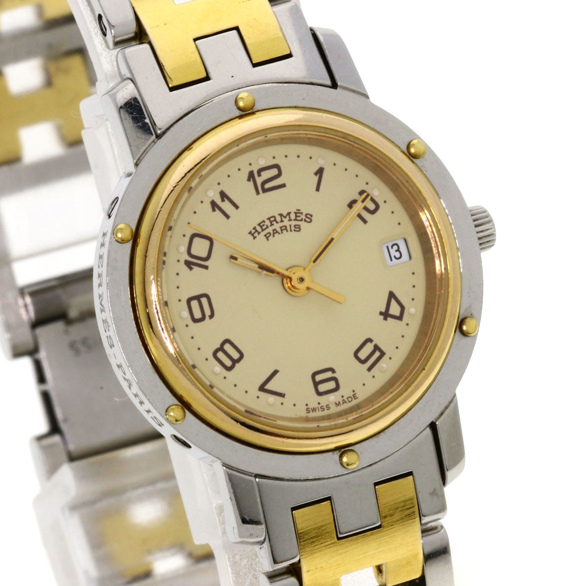 Hermes Watches Quartz Cl3.240 Stainless Steel , Ssxgp Gold Clipper Ivory Dial Women