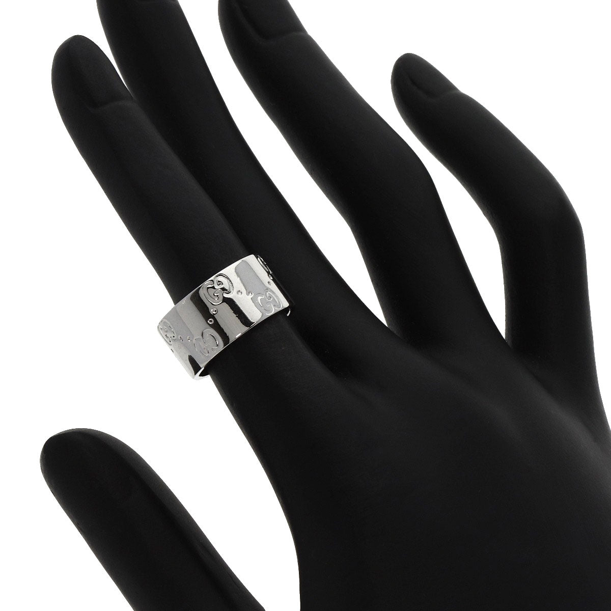 Gucci Ring K18Wg Silver Icon Wide # 8 Women