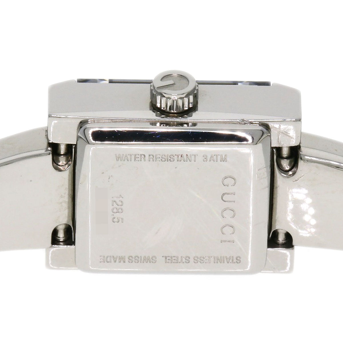 Gucci Watches Quartz 128.5 Stainless Steel , Stainless Steel Silver Square Face Black Dial Women