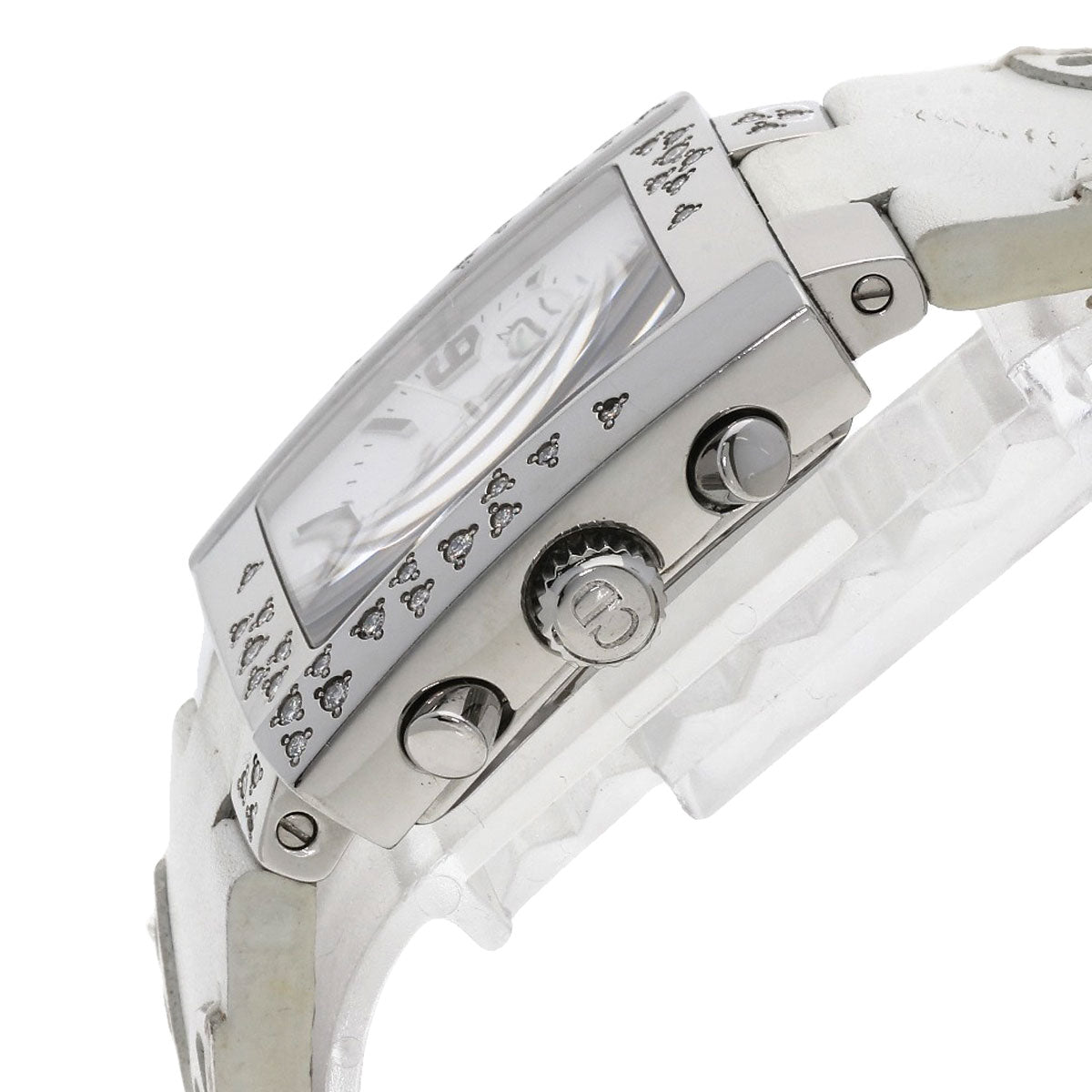 Christian Dior Watches Quartz D81-101 Stainless Steel, Leather Silver Riva Diamond Bezel White Dial