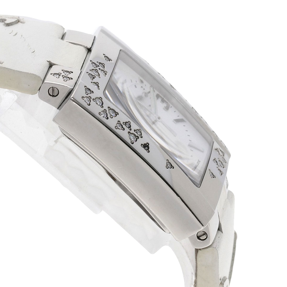 Christian Dior Watches Quartz D81-101 Stainless Steel, Leather Silver Riva Diamond Bezel White Dial