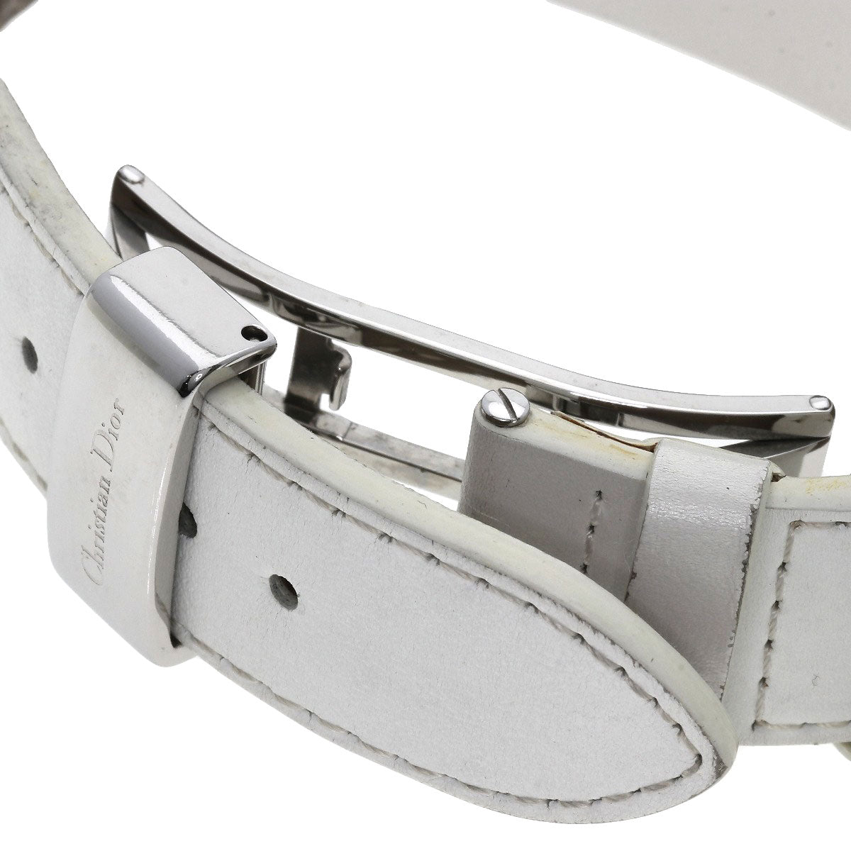 Christian Dior Watches Quartz D81-101 Stainless Steel, Leather Silver Riva Diamond Bezel White Dial