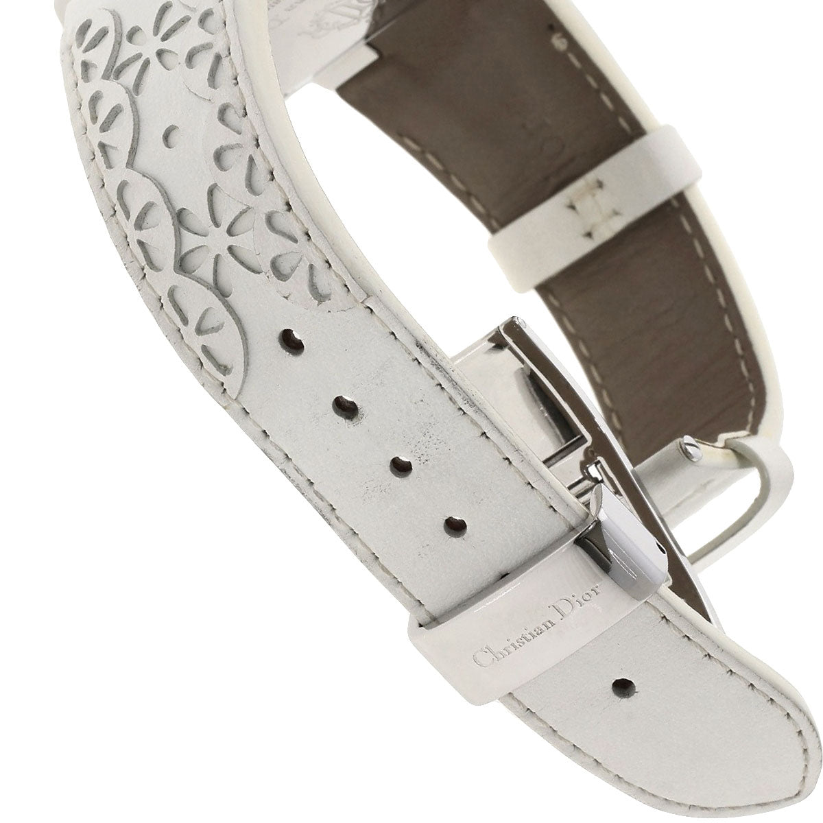 Christian Dior Watches Quartz D81-101 Stainless Steel, Leather Silver Riva Diamond Bezel White Dial