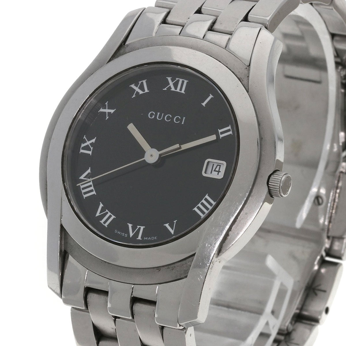 Gucci Watches Quartz 5500M Stainless Steel , Stainless Steel Silver Round Face Black Dial Mens