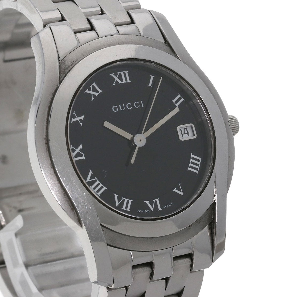 Gucci Watches Quartz 5500M Stainless Steel , Stainless Steel Silver Round Face Black Dial Mens