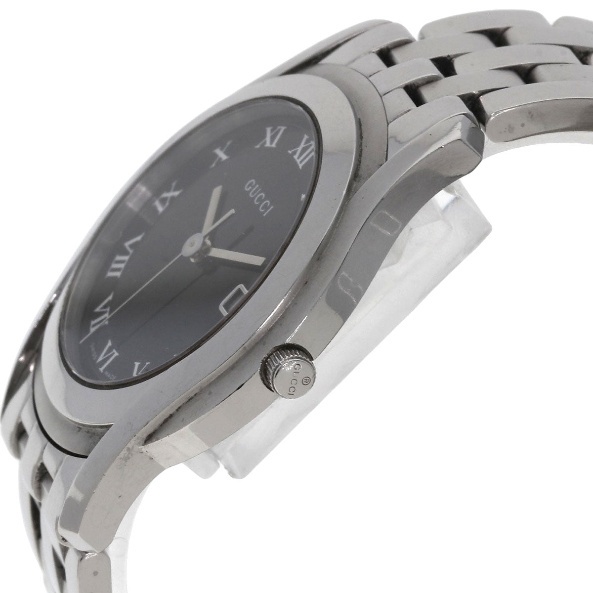 Gucci Watches Quartz 5500M Stainless Steel , Stainless Steel Silver Round Face Black Dial Mens