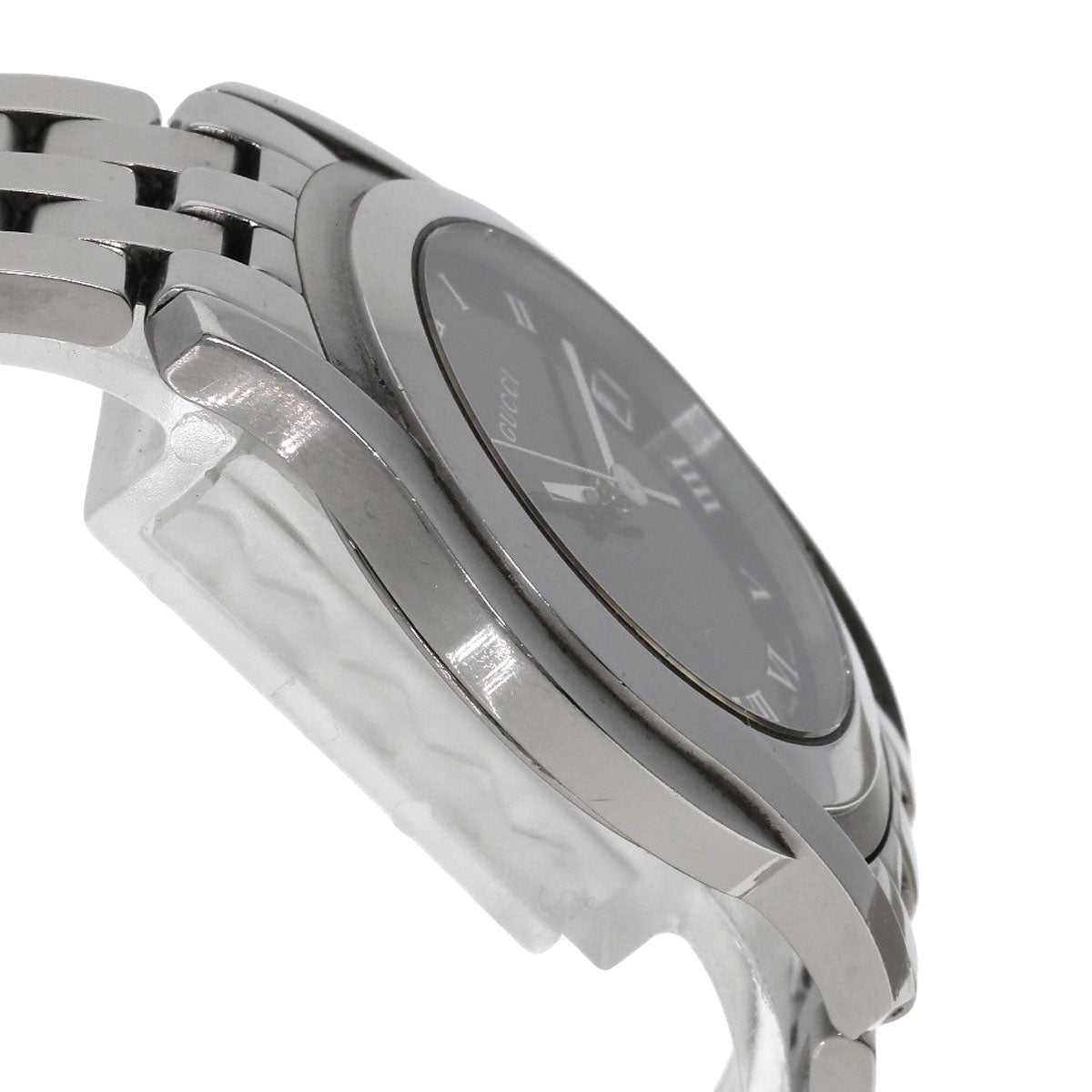Gucci Watches Quartz 5500M Stainless Steel , Stainless Steel Silver Round Face Black Dial Mens