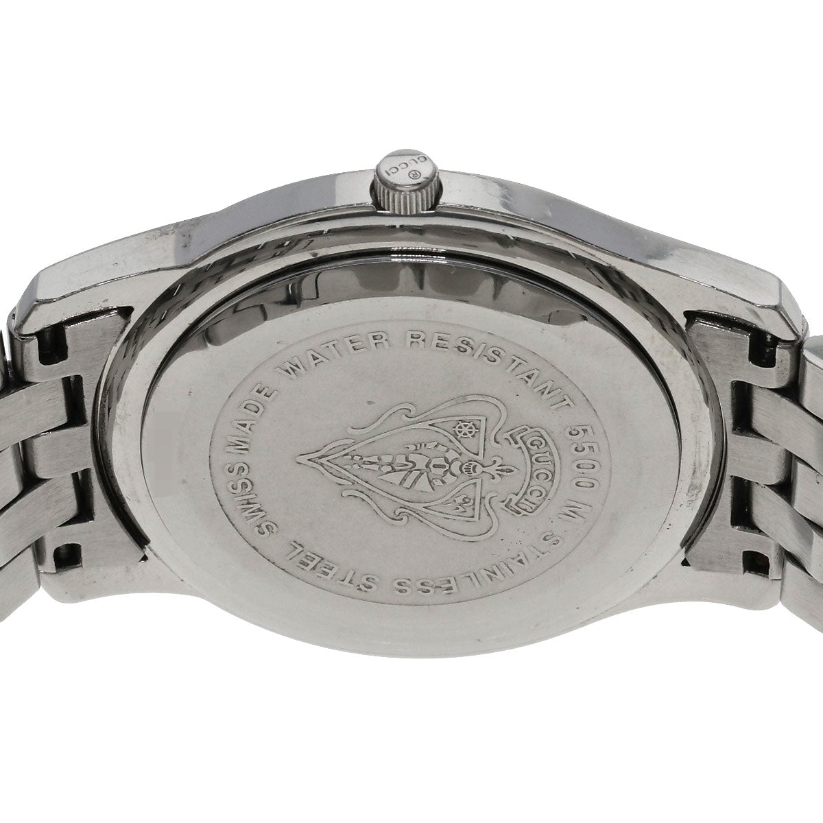 Gucci Watches Quartz 5500M Stainless Steel , Stainless Steel Silver Round Face Black Dial Mens