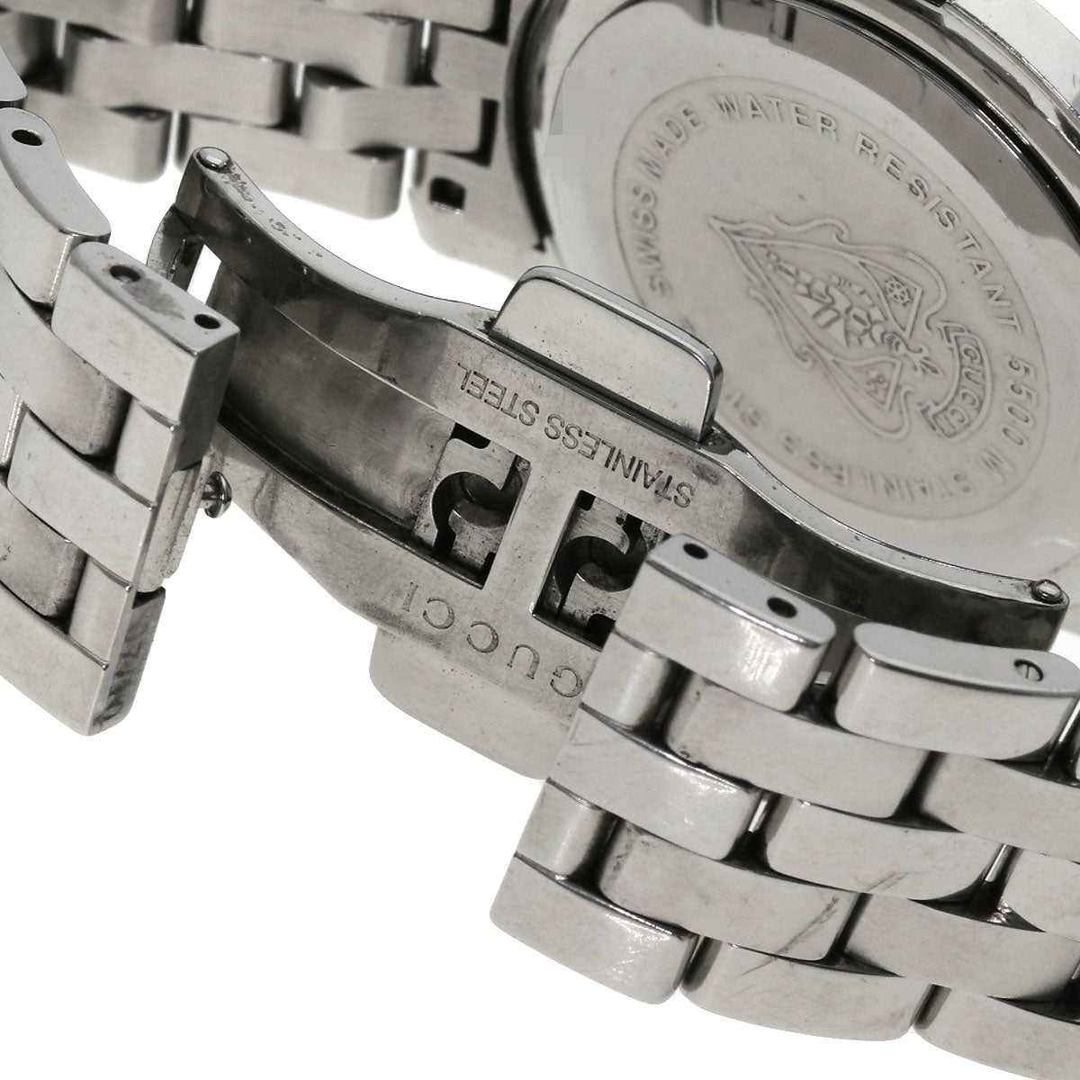 Gucci Watches Quartz 5500M Stainless Steel , Stainless Steel Silver Round Face Black Dial Mens
